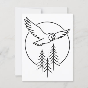 Minimal Flying Owl Over Pines – Forest Line Art Il Postcard