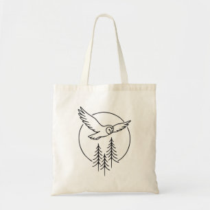 Minimal Flying Owl Over Pines – Forest Line Art Il Tote Bag
