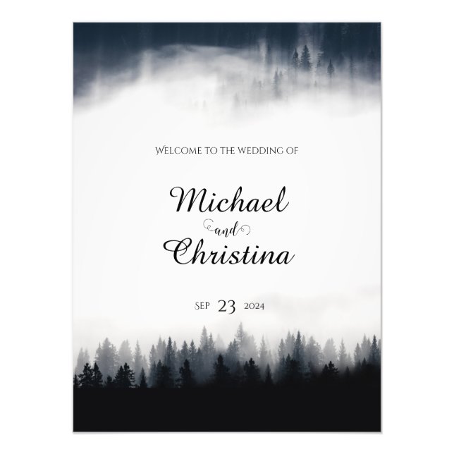 Minimal foggy spruce forest nature wedding photo print (Front)