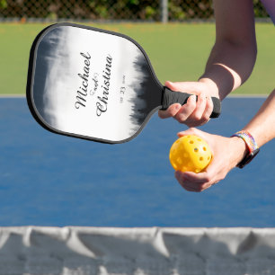 Minimal foggy spruce forest nature wedding pickleball paddle