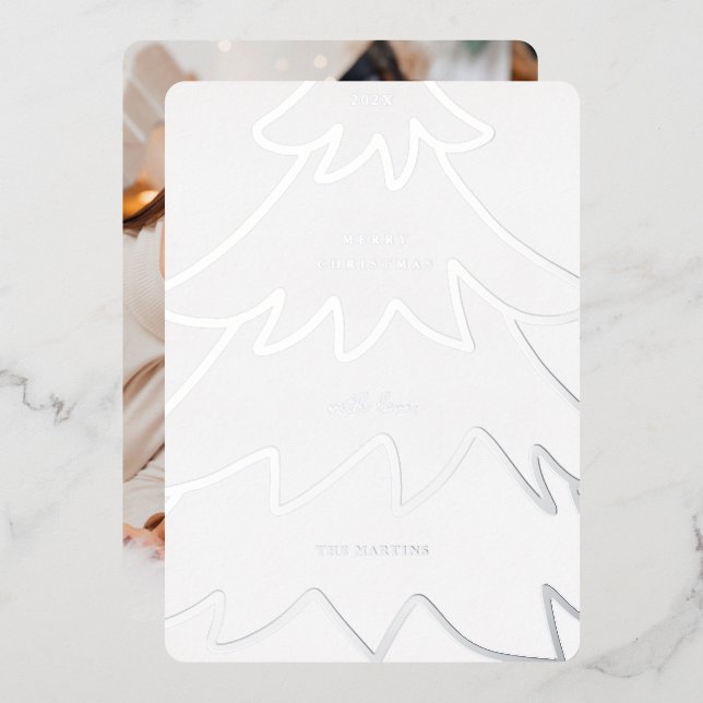 Minimal Foil Christmas Tree Photo Foil Holiday Card (Front/Back)