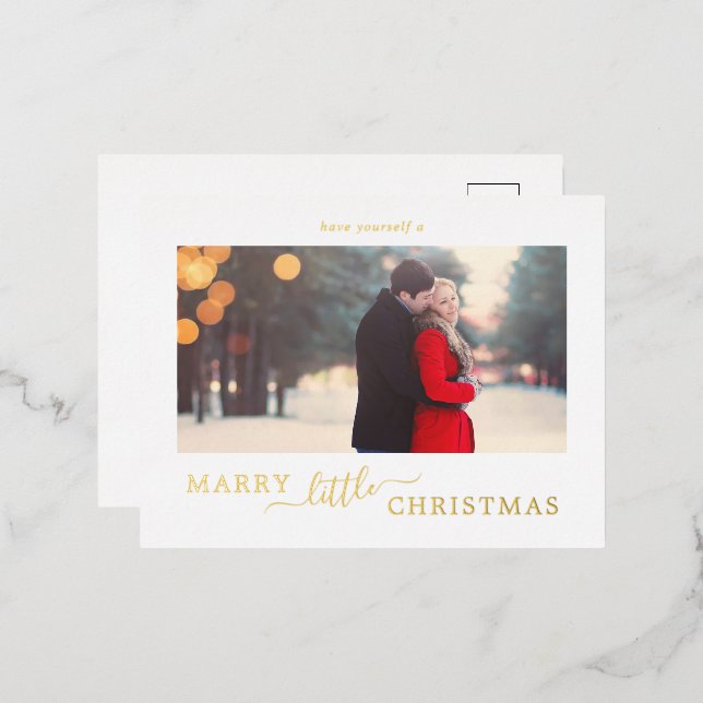 Minimal Foil Marry Little Christmas Save the Date Foil Holiday Postcard (Front/Back)