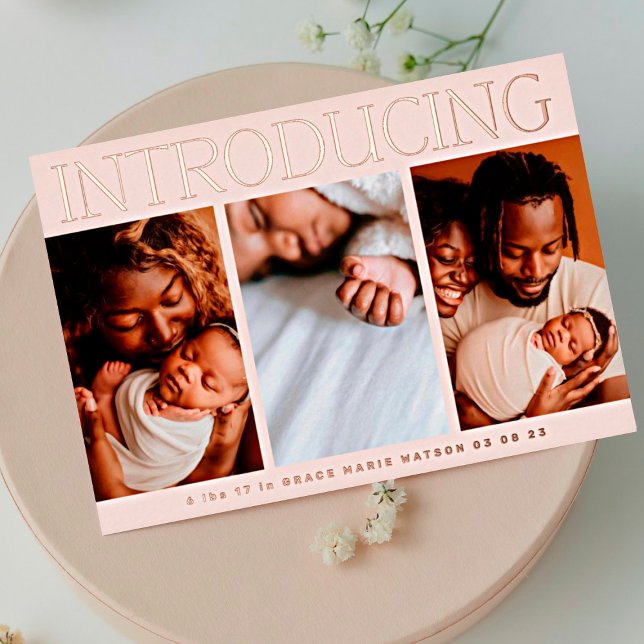 minimal foil photo collage baby birth announcement (Creator Uploaded)