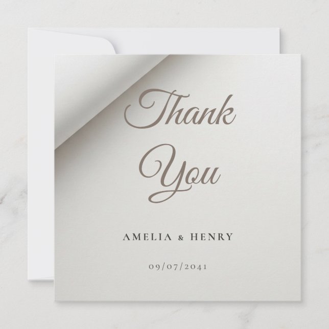 Minimal Folded Shadow Wedding Thank You Card (Front)