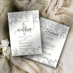 Minimal Foliage Calligraphy All in One Wedding Invitation