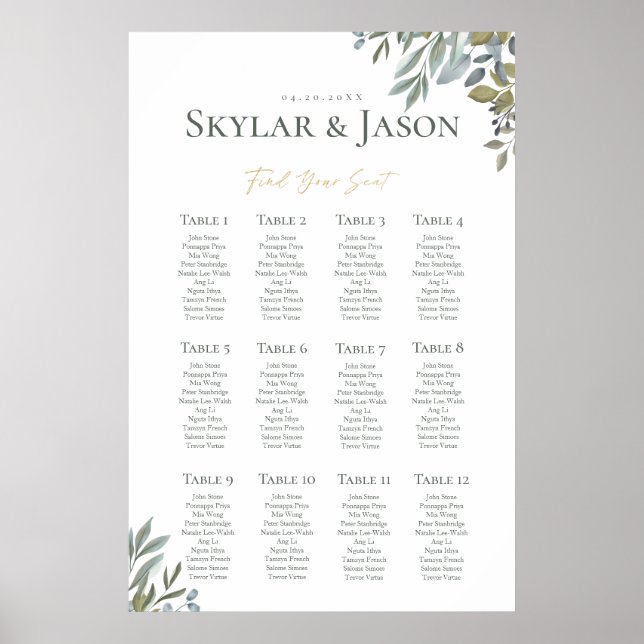 Minimal Foliage & Gold Geometric Terrarium Seating Poster (Front)
