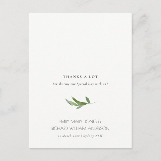 Minimal Foliage Greenery Wedding Thank You Postcard (Front)