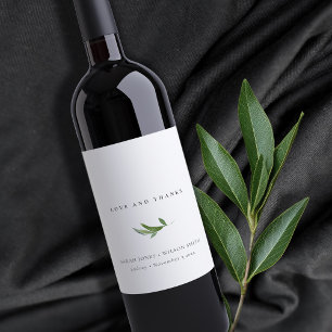 Minimal Foliage Greenery Wedding Thank You Wine Label