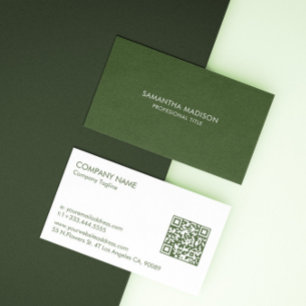 Minimal Forest Green Tones Linen Burlap Fabric Business Card