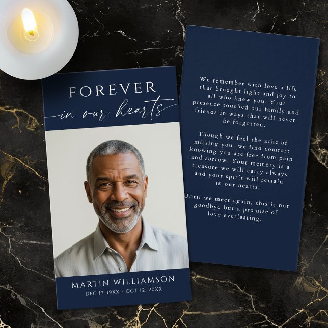 Minimal Forever Hearts Photo Funeral Prayer Card (Creator Uploaded)