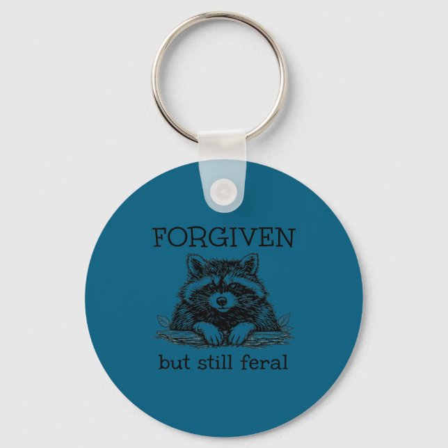 Minimal Forgiven But Still Feral Racoon Key Ring (Front)