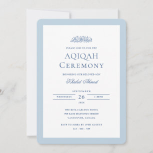 Minimal Formal Baby Boy Blue Frame Aqiqah Ceremony Invitation