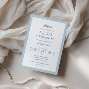 Minimal Formal Baby Boy Blue Frame Aqiqah Ceremony Invitation
