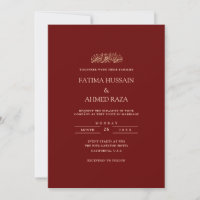 Minimal Formal Burgundy Gold Script Muslim Wedding