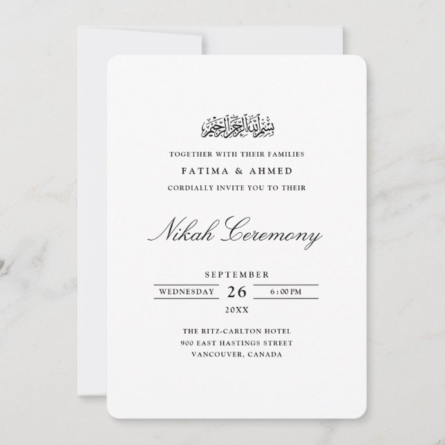 Minimal Formal Calligraphy Script Nikah Ceremony Invitation (Front)