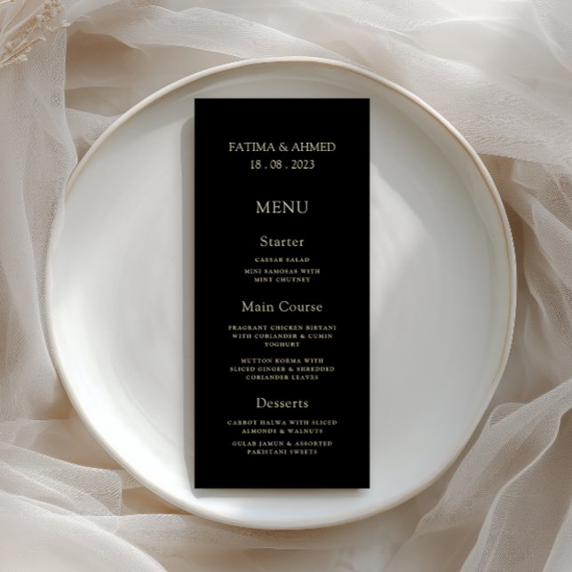 Minimal Formal Gold Script Black Wedding Dinner Menu (Creator Uploaded)