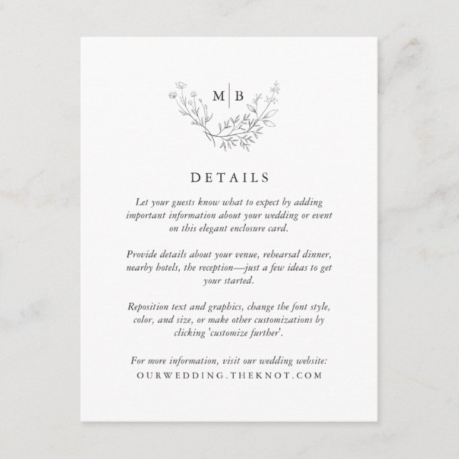 Minimal Formal Monogram Wedding Details Enclosure Card (Front)