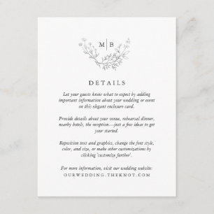 Minimal Formal Monogram Wedding Details Enclosure Card