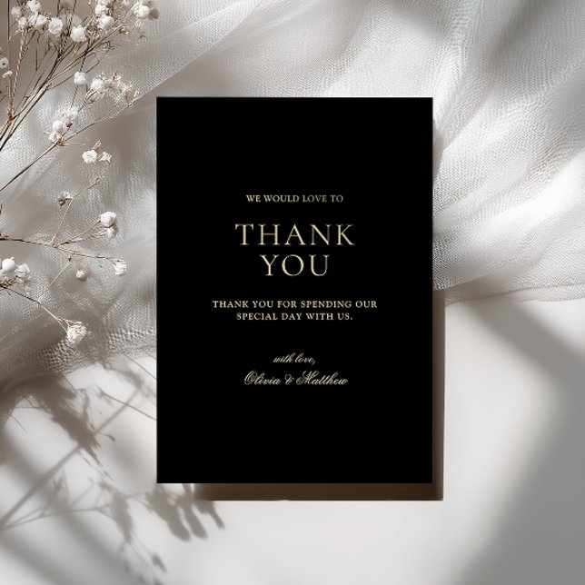 Minimal Formal Script Black Tie Wedding Thank You Card (Creator Uploaded)