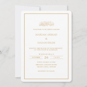 Minimal Formal Script Gold Frame Muslim Wedding Invitation