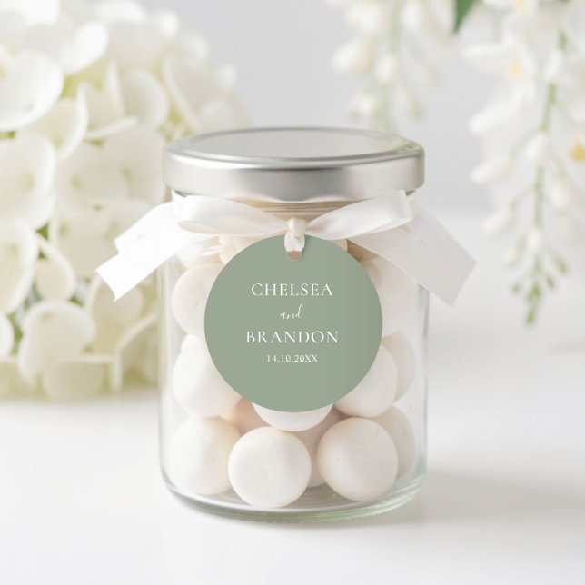 Minimal Formal Script Rustic Sage Green Wedding Classic Round Sticker (Creator Uploaded)