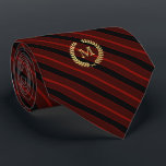 Minimal Framed Gold Monogram Red | Navy Striped Tie<br><div class="desc">A personalised tie featuring yours or your gift recipient's first or last name monogram inside a faux gold wreath.  
Behind this is dark yet vibrant red and black striped pattern lining both sides of the tie.</div>