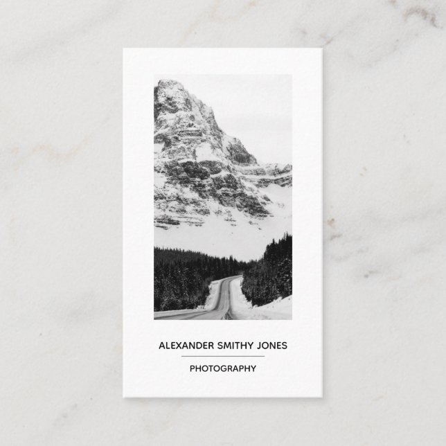 Minimal Freelance Photographer - Black and White Business Card (Front)