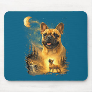 Minimal French Bulldog Howling Moon Vintage Mouse Mat