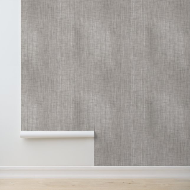 Minimal French Woven Linen Ecru Greige Grasscloth Wallpaper (Application)