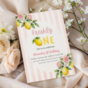 Minimal Freshly One Pink Lemon First Birthday Invitation