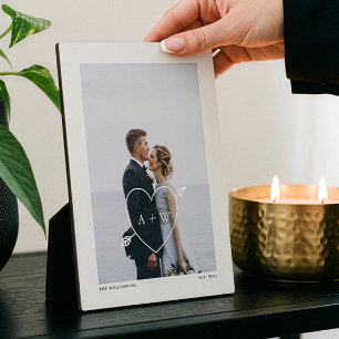 Minimal Full Wedding Photo, Heat & Arrow Initials Plaque