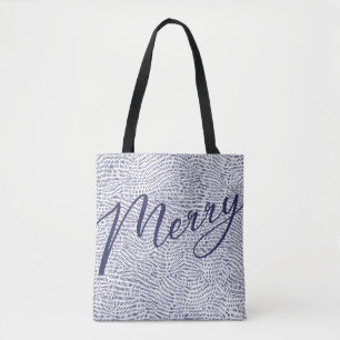 Minimal Fun Blue shopping Merry Christmas Holiday Tote Bag
