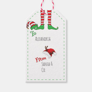 Minimal Fun Cute Elf Legs and Santa Hat Gift Tags