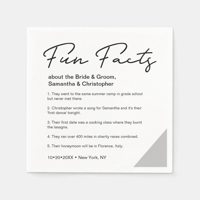 Minimal fun fact about bride groom Wedding Napkin (Front)