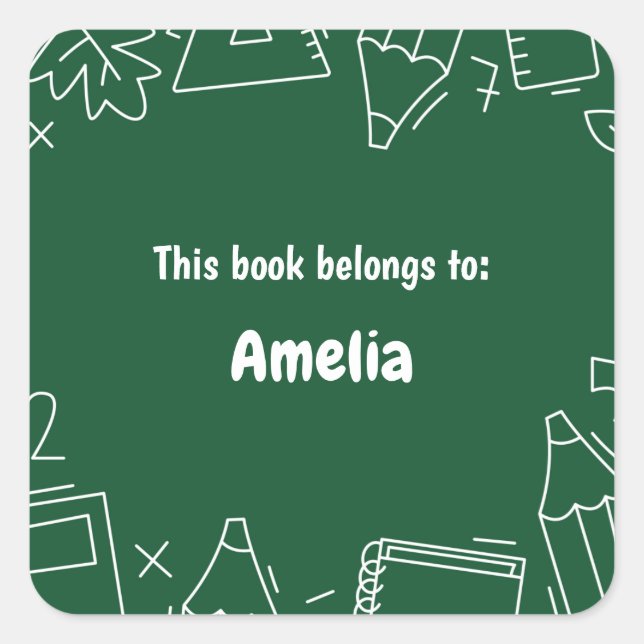 Minimal Fun Maths School Supplies Pattern Green Square Sticker (Front)