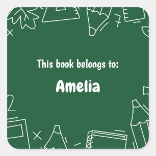 Minimal Fun Maths School Supplies Pattern Green Square Sticker