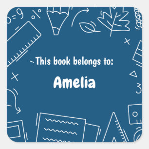 Minimal Fun School Supplies Pattern Personalised Square Sticker