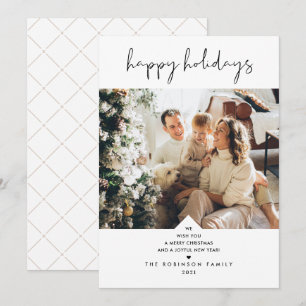 Minimal Fun Typography Black White Christmas Photo Holiday Card