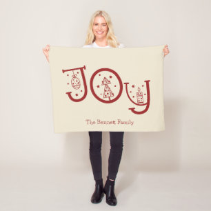 Minimal Fun Whimsical Joy Graphic Christmas Gift Fleece Blanket