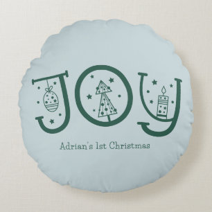 Minimal Fun Whimsical Joy Graphic Christmas Gift Round Cushion