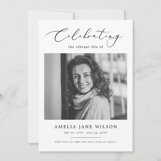 Minimal Funeral Memorial Photo Celebration of Life Invitation (Front)