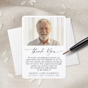 Minimal Funeral Memorial Photo Script Thank You Card