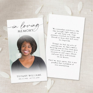 Minimal Funeral Photo In Loving Memory Prayer Card