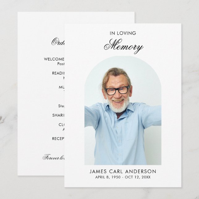Minimal Funeral Program Elegant Photo Memorial Programme (Front/Back)