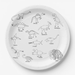 Minimal Funny Educational Dinosaur Kids Party  Paper Plate