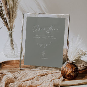 Minimal Funny Sage Green Wedding Open Bar Sign