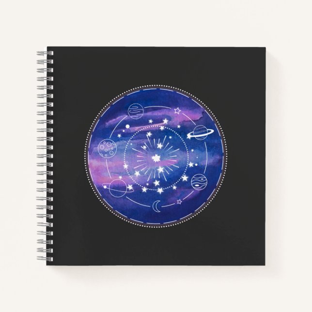 Minimal Galaxy Moon Design | Cosmic Aesthetic Art Notebook (Front)