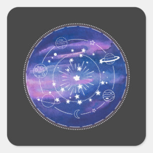 Minimal Galaxy Moon Design Cosmic Aesthetic Art Square Sticker