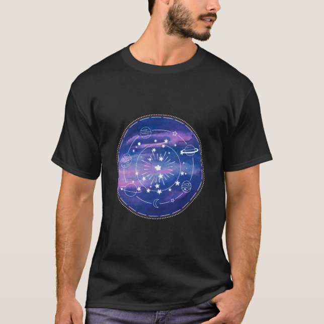 Minimal Galaxy Moon Design | Cosmic Aesthetic Art T-Shirt (Front)