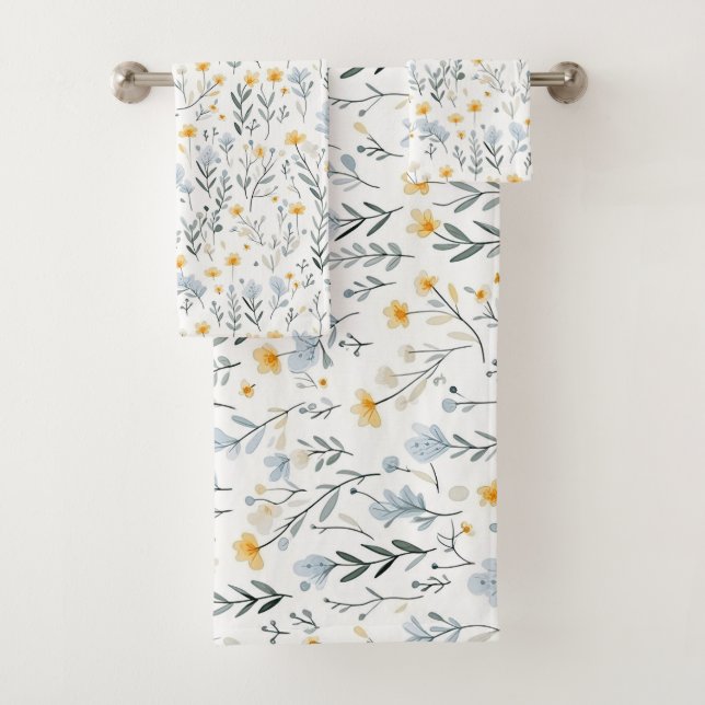 Minimal Gentle Colourful Garden Wildflowers Nurser Bath Towel Set (Insitu)